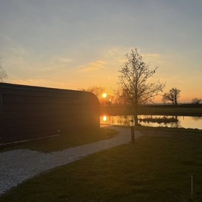 Sunset and glamping pod